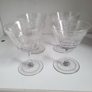 Tiffin Elegant Clear Glass Etched Sherbert Glasses Set (4)